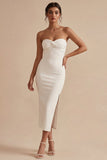 White Strapless Long Bodycon Engagement Dress with Slit
