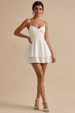 White A Line Spaghetti Straps Graduation Dress with Ruffles