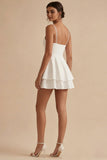 White A Line Spaghetti Straps Graduation Dress with Ruffles