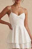 White A Line Spaghetti Straps Graduation Dress with Ruffles