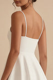 White A Line Spaghetti Straps Graduation Dress with Ruffles