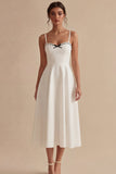 White A Line Spaghetti Straps Engagement Dress with Bow