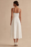 White A Line Spaghetti Straps Engagement Dress with Bow