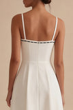 White A Line Spaghetti Straps Engagement Dress with Bow