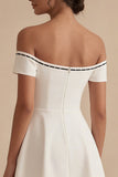 Off the Shoulder White Short A Line Bridal Shower Dress with Bow