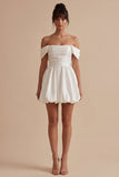 White A Line Off the Shoulder Bridal Shower Dress