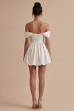 White A Line Off the Shoulder Bridal Shower Dress