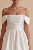 White A Line Off the Shoulder Bridal Shower Dress