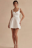 White Satin A Line Wide Straps Short Graduation Dress
