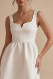 White Satin A Line Wide Straps Short Graduation Dress