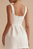 White Satin A Line Wide Straps Short Graduation Dress