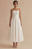 White Strapless Ruched A Line Maxi Engagement Dress