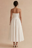 White Strapless Ruched A Line Maxi Engagement Dress