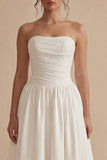 White Strapless Ruched A Line Maxi Engagement Dress
