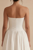 White Strapless Ruched A Line Maxi Engagement Dress