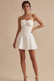 Strapless White A Line Mini Graduation Dress with Bow