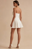 Strapless White A Line Mini Graduation Dress with Bow