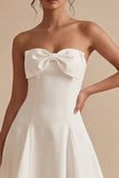 Strapless White A Line Mini Graduation Dress with Bow