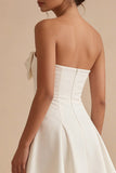 Strapless White A Line Mini Graduation Dress with Bow