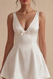 White A Line V-Neck Short Simple Graduation Dress
