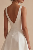 White A Line V-Neck Short Simple Graduation Dress