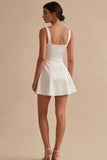 White Satin Square Neck A Line Simple Graduation Dress with Bow