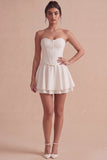 Strapless White A Line Corset Graduation Dress with Ruffles