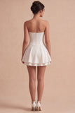 Strapless White A Line Corset Graduation Dress with Ruffles