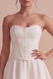 Strapless White A Line Corset Graduation Dress with Ruffles