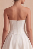 Strapless White A Line Corset Graduation Dress with Ruffles