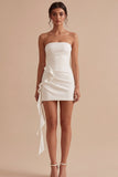 White Strapless Bodycon Graduation Dress with Sash