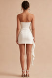 White Strapless Bodycon Graduation Dress with Sash