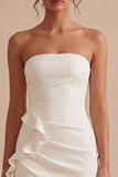 White Strapless Bodycon Graduation Dress with Sash