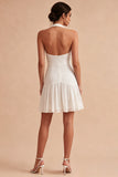 Halter White A Line Bridal Shower Dress with Bow