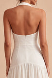 Halter White A Line Bridal Shower Dress with Bow
