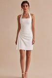 White Halter Bodycon Ruched Graduation Dress