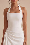 White Halter Bodycon Ruched Graduation Dress