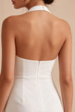 White Halter Bodycon Ruched Graduation Dress
