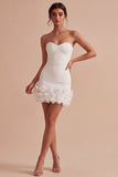 Sweetheart White Bodycon Bridal Shower Dress with 3D Flowers