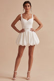 White A Line Wide Straps Bridal Shower Dress with Bow