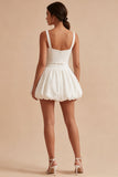 White A Line Wide Straps Bridal Shower Dress with Bow