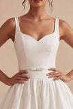 White A Line Wide Straps Bridal Shower Dress with Bow
