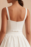 White A Line Wide Straps Bridal Shower Dress with Bow