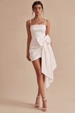 White Bodycon Spaghetti Straps Bridal Shower Dress with Bow