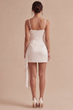 White Bodycon Spaghetti Straps Bridal Shower Dress with Bow