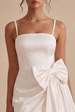 White Bodycon Spaghetti Straps Bridal Shower Dress with Bow