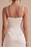 White Bodycon Spaghetti Straps Bridal Shower Dress with Bow