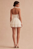 White A Line Halter Ruffled Graduation Dress