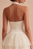 White A Line Halter Ruffled Graduation Dress