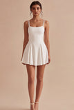White A Line Spaghetti Straps Simple Graduation Dress